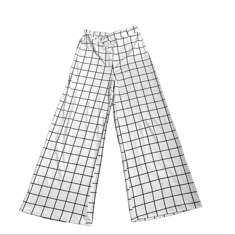 CAPELLA Women's Wide Leg Pants Size Large Plaid High Waist Soft Comfy Casual